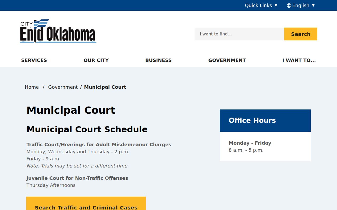 Enid resident lookup source at the Enid Municipal Court official page