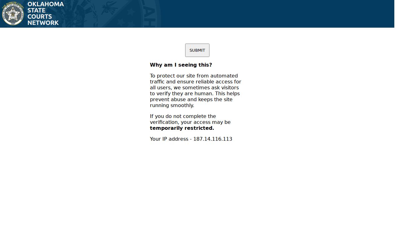 Enid resident lookup view of the Oklahoma State Courts Network name-search route